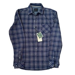 NWT NOMAD Craft Flow Blue Flannel Plaid Button Down, Size M